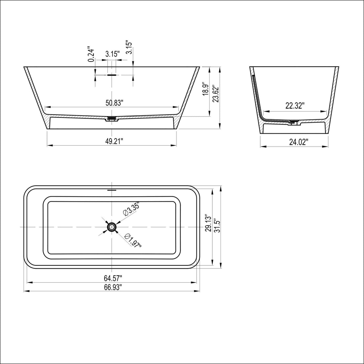 Cascade 67-Inch Luxury Freestanding Solid Surface Soaking Bathtub (SAK51920)