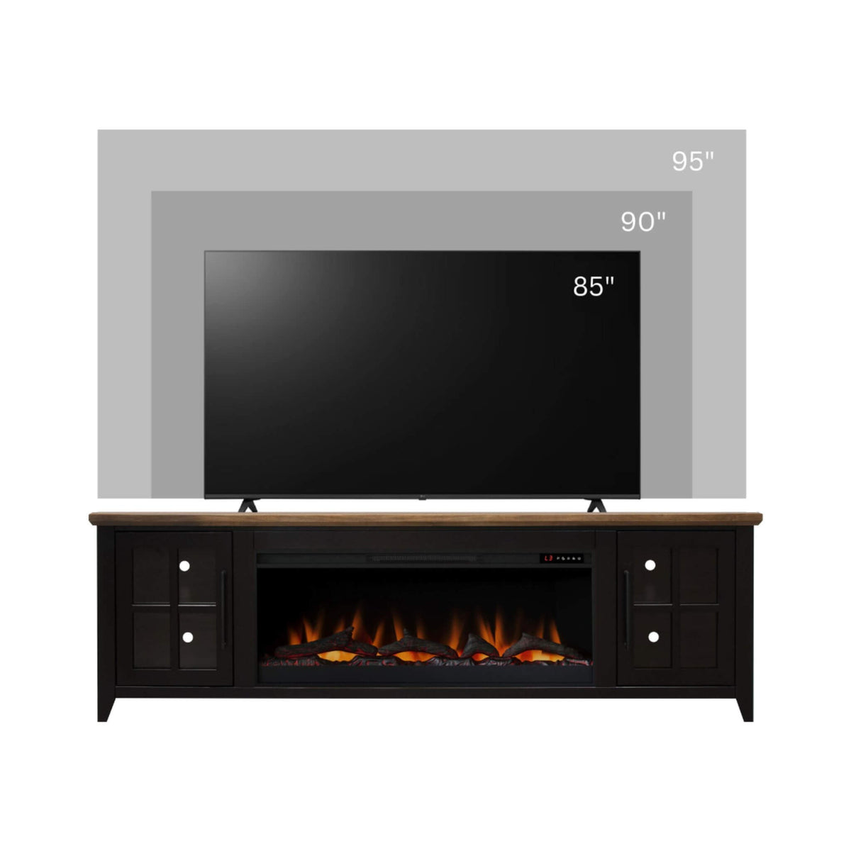 83-Inch Bourbon Black TV Stand With Fireplace And Glass Windowpane Doors (SAK40281)