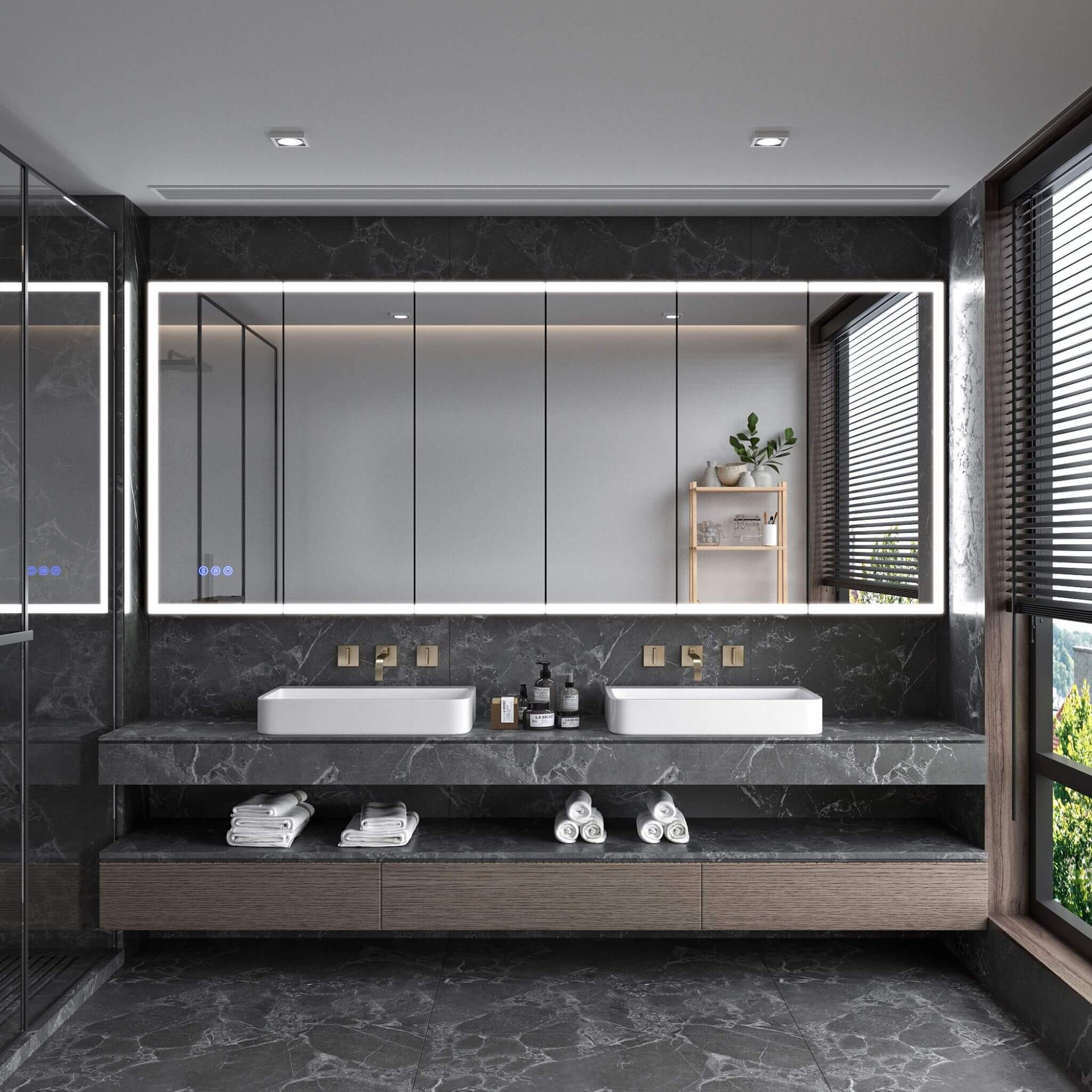 [96X40-Inch] Wall-Mounted Medicine Cabinet Mirror With Anti-Fog And Tri-Color LED Lights (SAK82340)