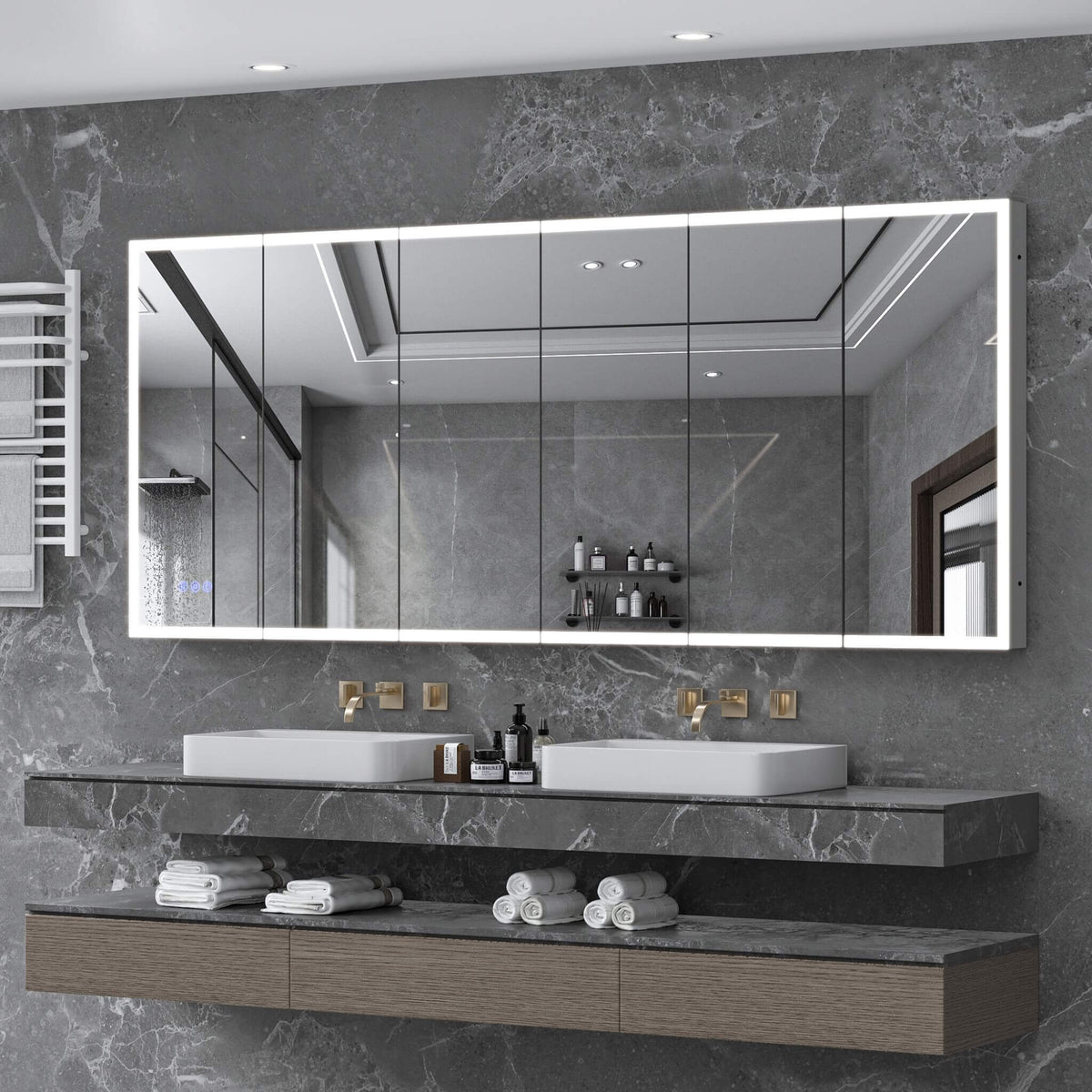 [96X40-Inch] Wall-Mounted Medicine Cabinet Mirror With Anti-Fog And Tri-Color LED Lights (SAK82340)