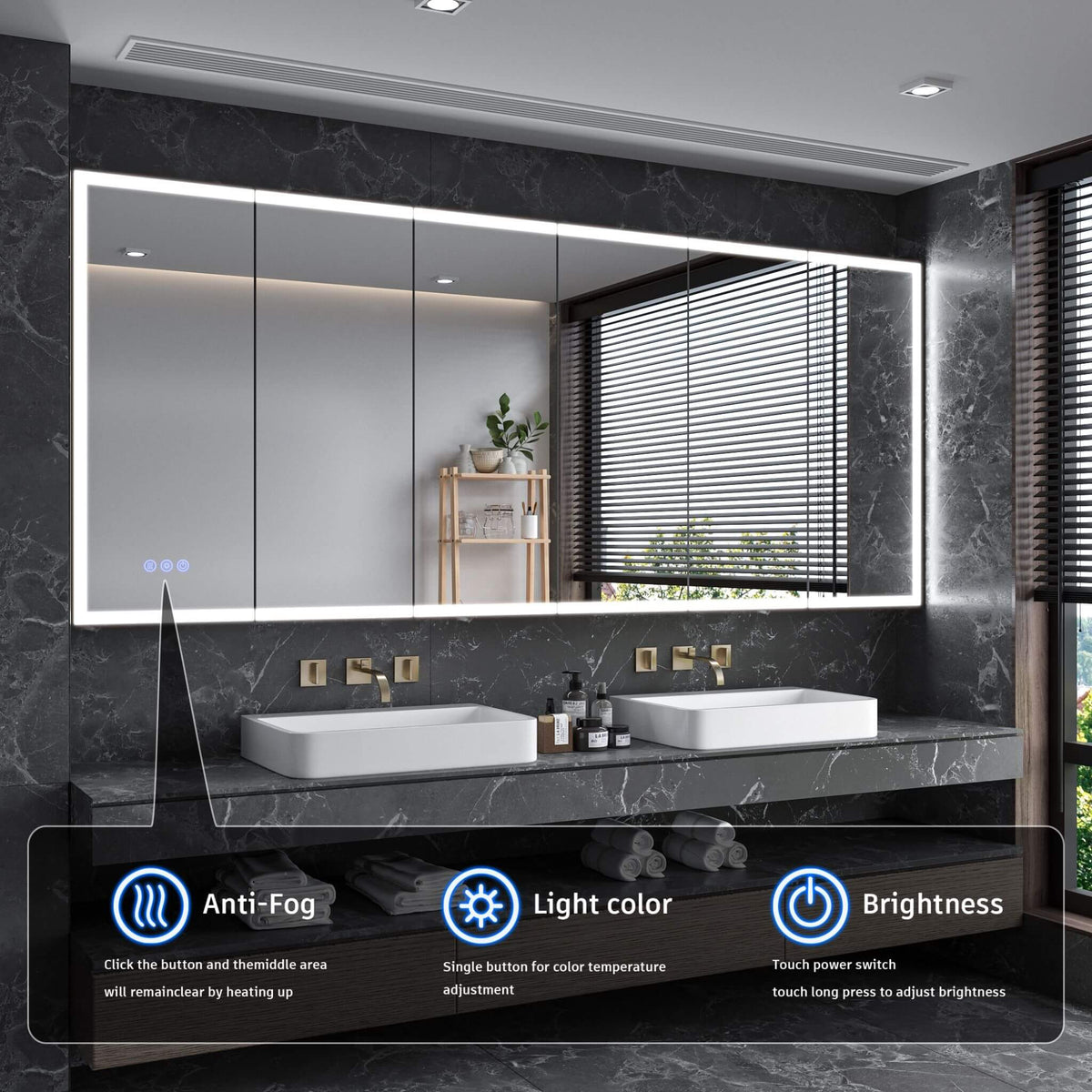 [96X40-Inch] Wall-Mounted Medicine Cabinet Mirror With Anti-Fog And Tri-Color LED Lights (SAK82340)