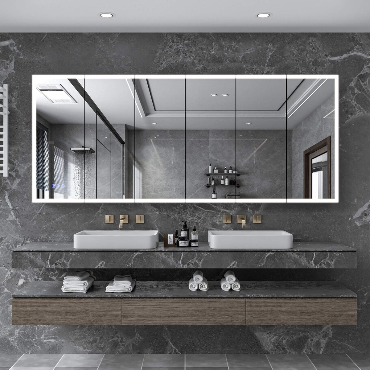 [96X40-Inch] Wall-Mounted Medicine Cabinet Mirror With Anti-Fog And Tri-Color LED Lights (SAK82340)