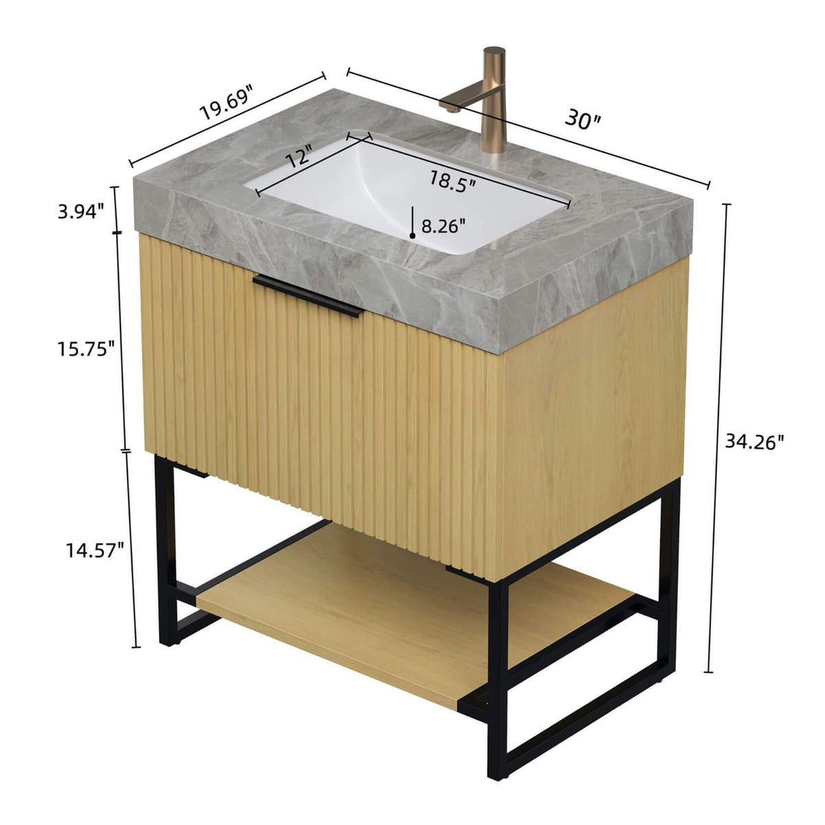 Luxury 30-Inch Corolla Oak Freestanding Bathroom Vanity With Sink And Storage (SAK79352)
