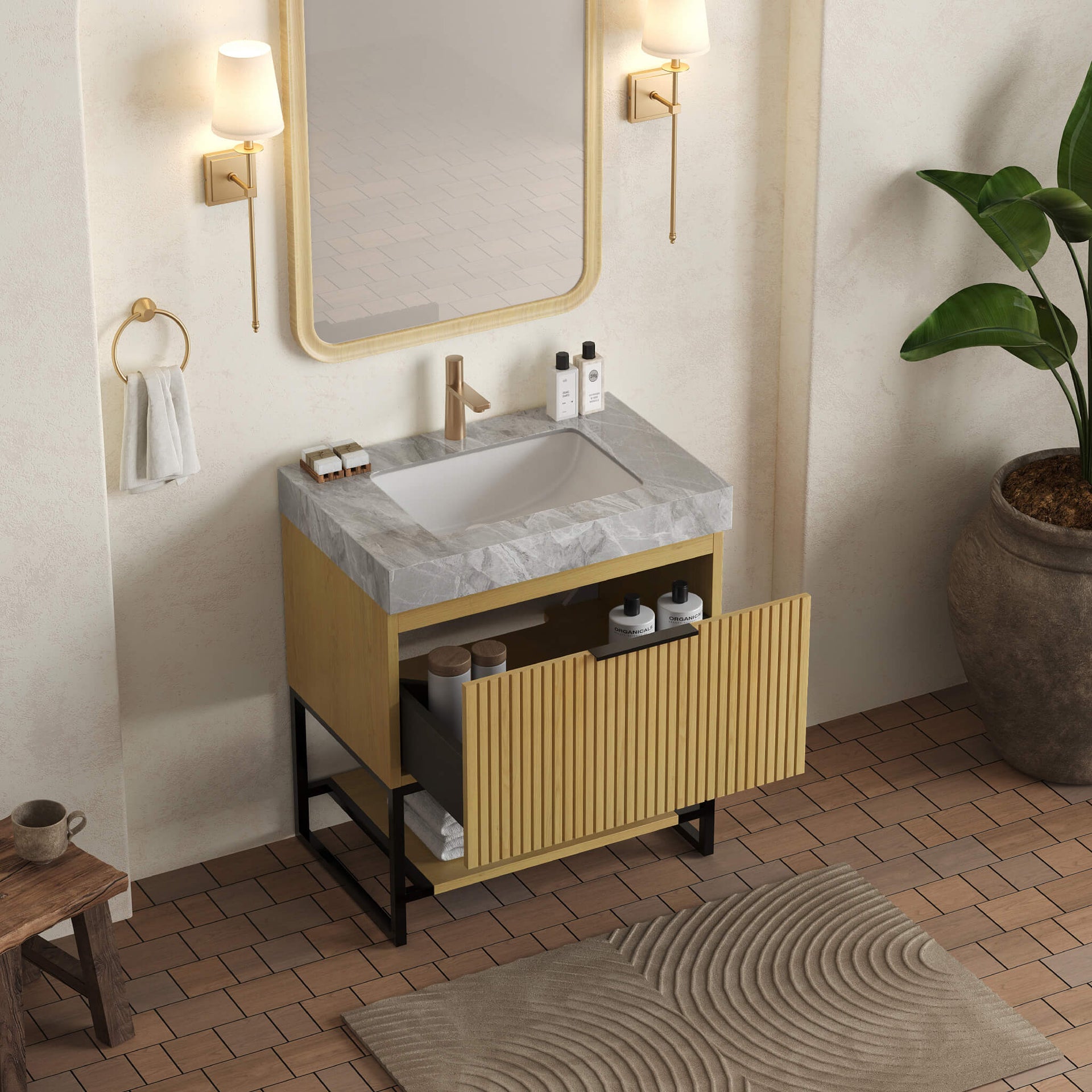 Luxury 30-Inch Corolla Oak Freestanding Bathroom Vanity With Sink And Storage (SAK79352)
