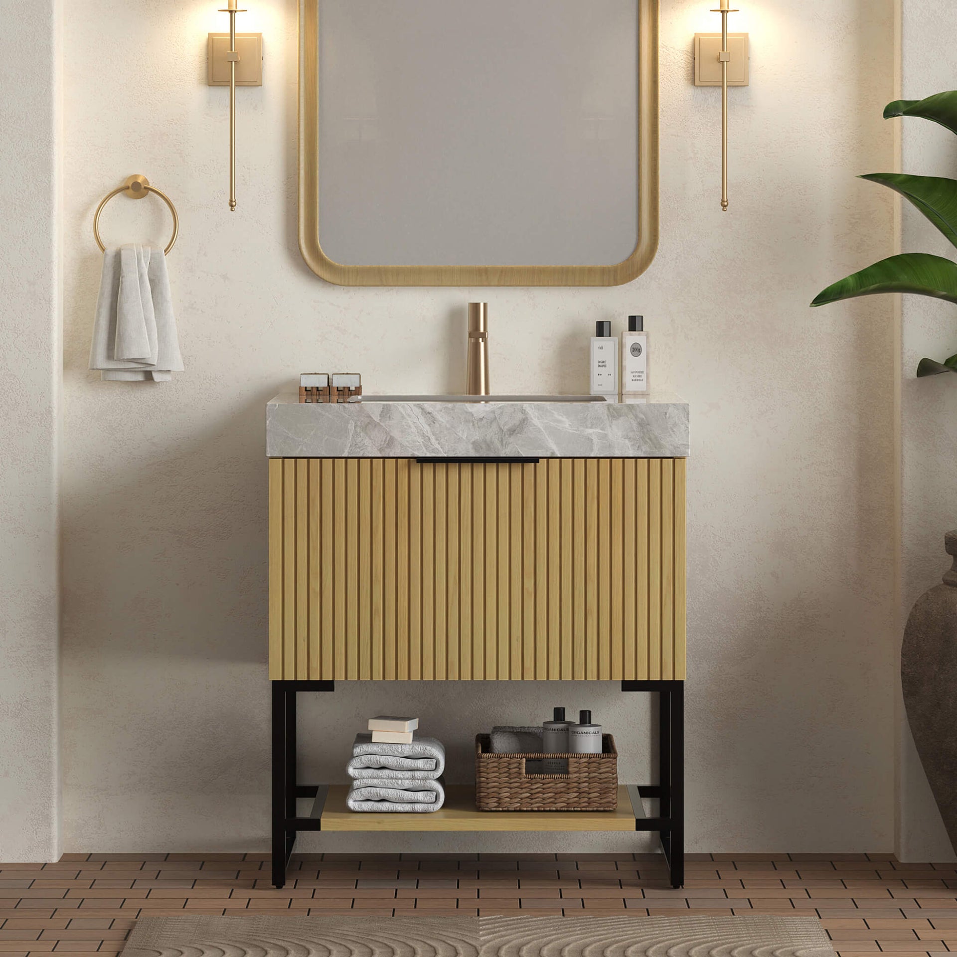 Luxury 30-Inch Corolla Oak Freestanding Bathroom Vanity With Sink And Storage (SAK79352)