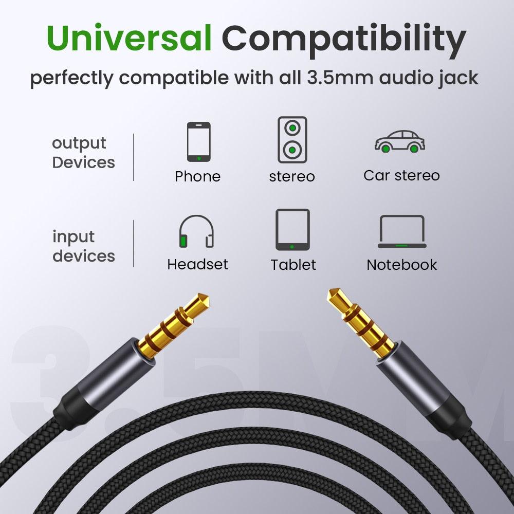 Nylon Braid 4 Poles 3.5MM Audio Aux Cable Jack For Headphone Speaker Line  Car PC Mp3 Mp4