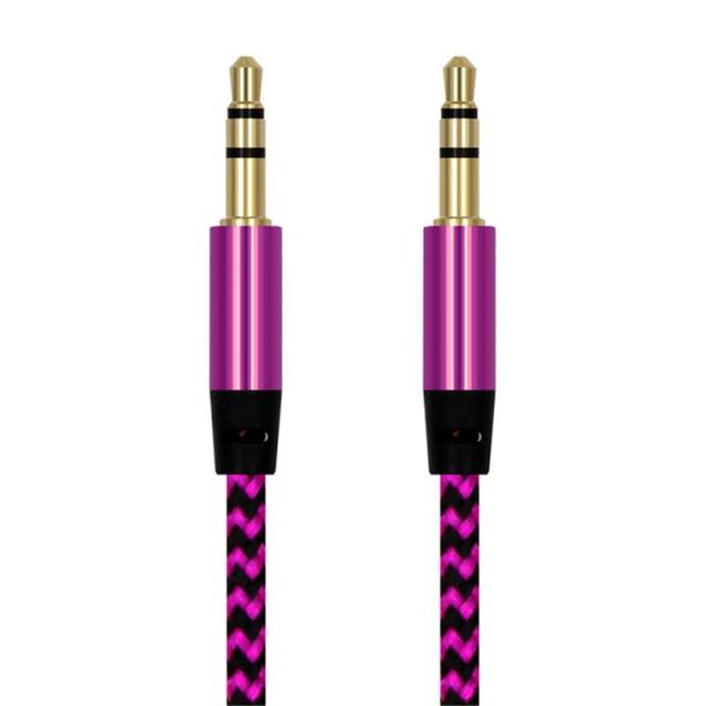 Nylon Braided 1m 3.5 mm  Aux Audio Cable Jack For Mobile Car Headphones Speakers