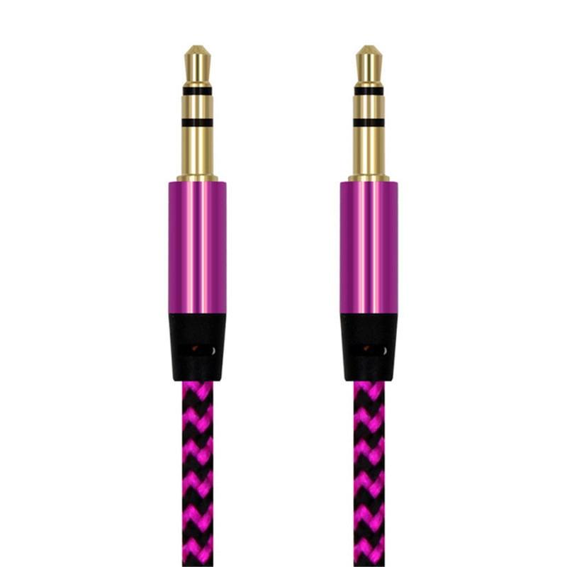 Nylon Braided 1m 3.5 mm  Aux Audio Cable Jack For Mobile Car Headphones Speakers