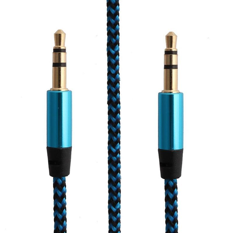 Nylon Braided 1m 3.5 mm  Aux Audio Cable Jack For Mobile Car Headphones Speakers