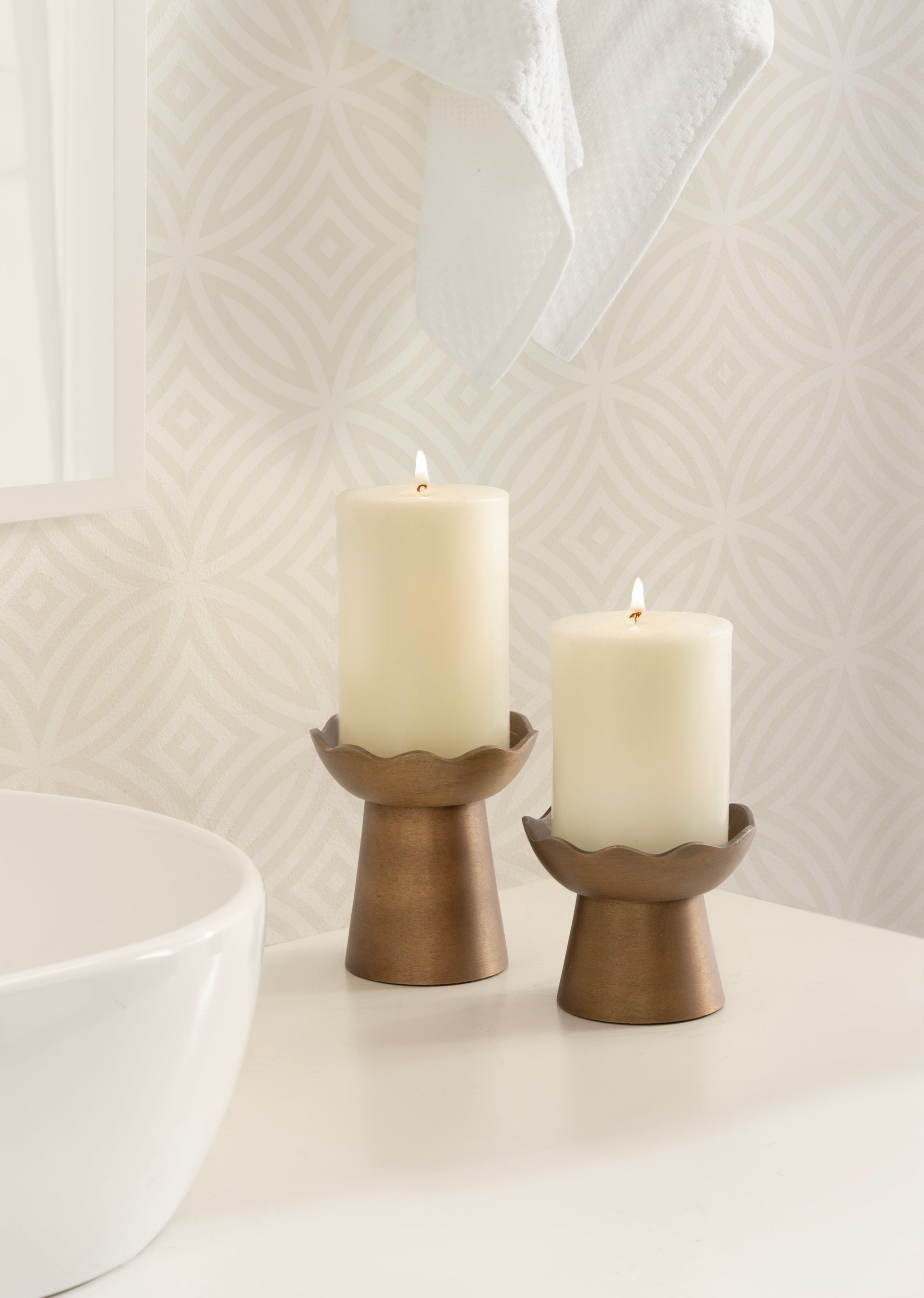 Alessia Metal Pillar Candle Holder Set