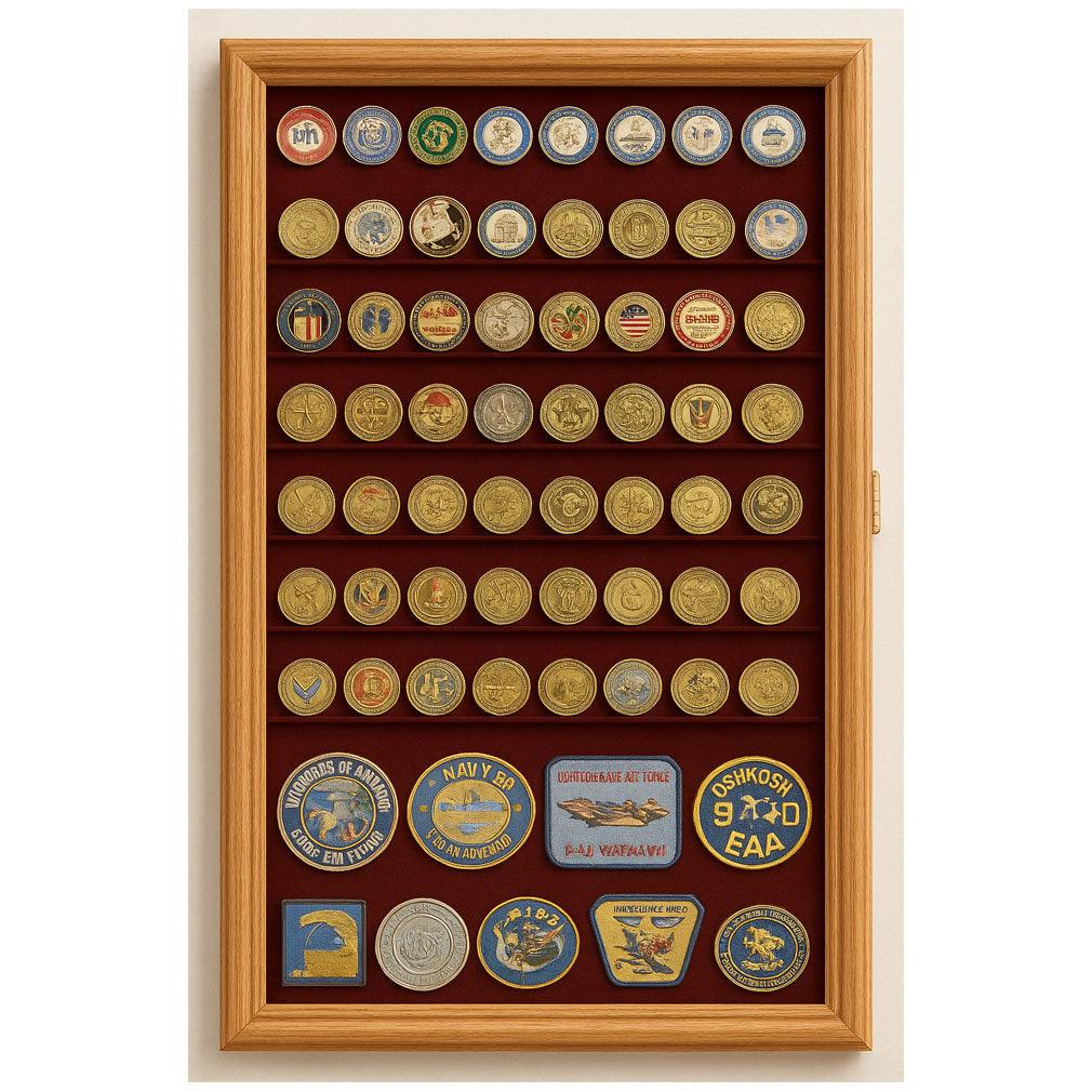 Large Military Challenge Coin Display Case Cabinet Holders Rack 98% UV - Lockable