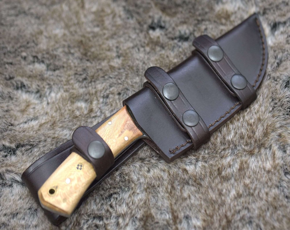 Oasis Damascus Gut Hook Knife with Exotic Leopard Wood Handle