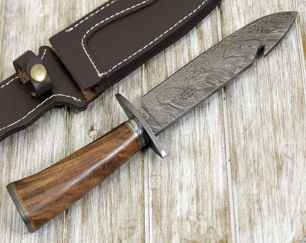 Oblivion Damascus Bowie Knife with Exotic Rosewood Handle