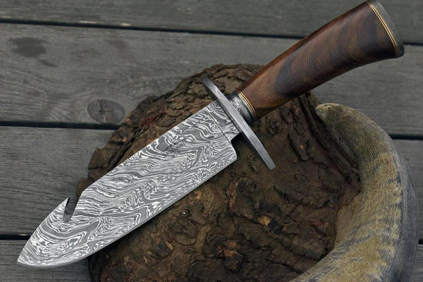 Oblivion Damascus Bowie Knife with Exotic Rosewood Handle - Gifts for You 'n Me