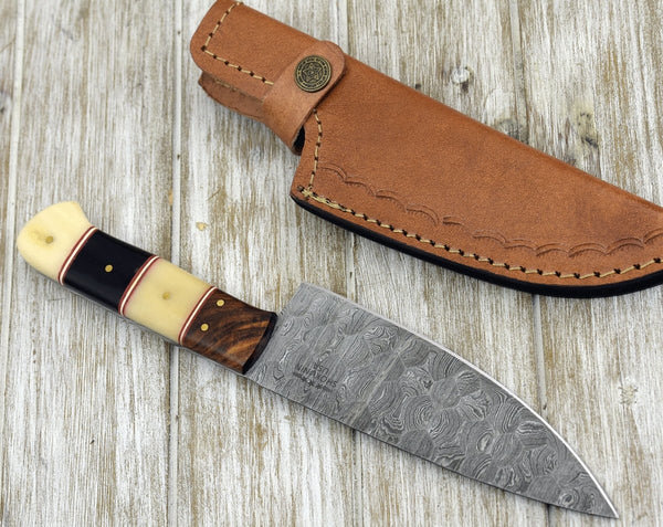 Obsidian Damascus Chef Knife with Horn & Bone Handle