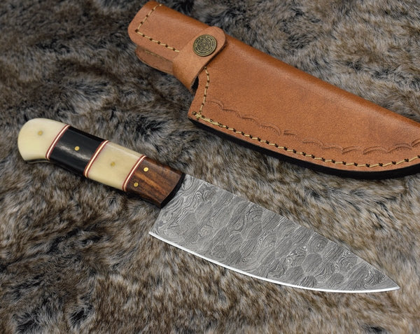 Obsidian Damascus Chef Knife with Horn & Bone Handle