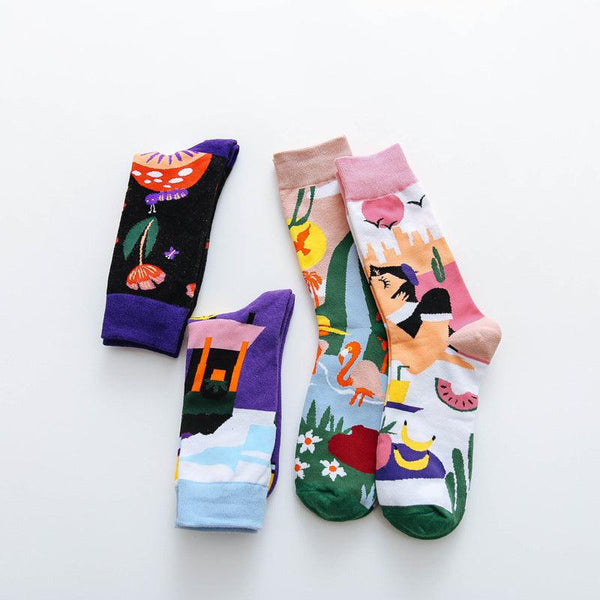 Occident Fashion Colorful Print Socks Women with Mushroom Spring Woman Socks Breathable Cotton Socks For Women