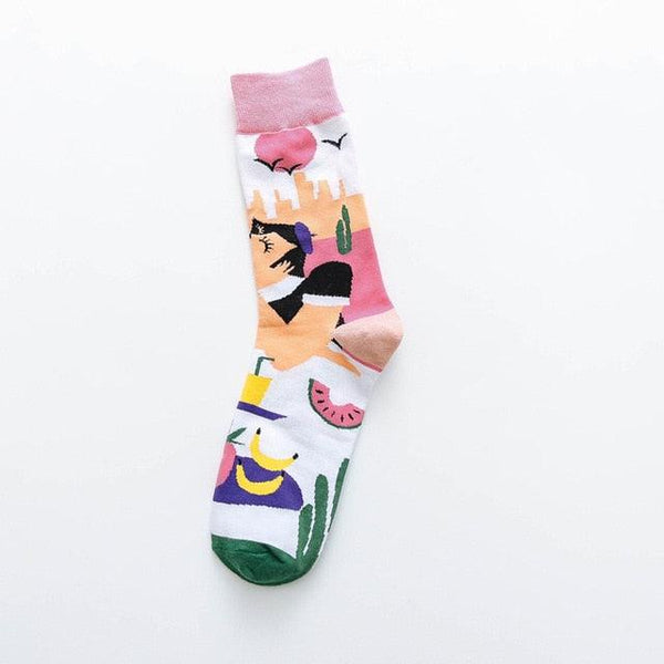Occident Fashion Colorful Print Socks Women with Mushroom Spring Woman Socks Breathable Cotton Socks For Women
