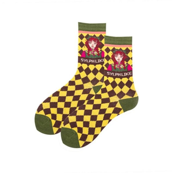 Occident Fashion Colorful Print Socks Women with Mushroom Spring Woman Socks Breathable Cotton Socks For Women