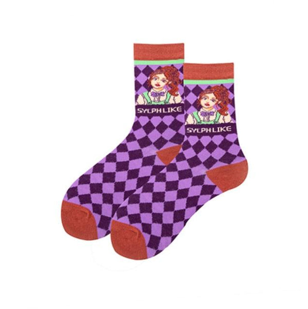 Occident Fashion Colorful Print Socks Women with Mushroom Spring Woman Socks Breathable Cotton Socks For Women