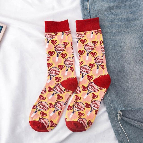 Occident Fashion Colorful Print Socks Women with Mushroom Spring Woman Socks Breathable Cotton Socks For Women