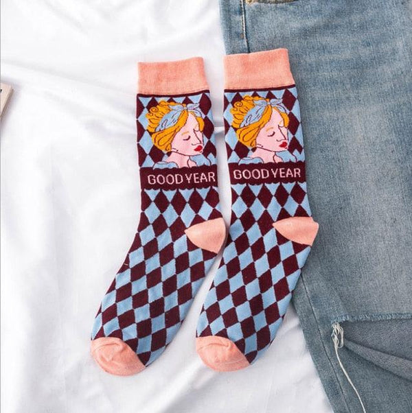 Occident Fashion Colorful Print Socks Women with Mushroom Spring Woman Socks Breathable Cotton Socks For Women