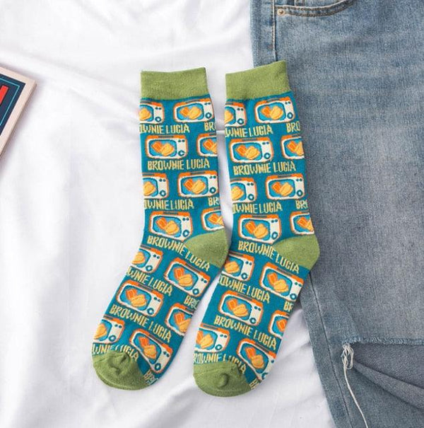 Occident Fashion Colorful Print Socks Women with Mushroom Spring Woman Socks Breathable Cotton Socks For Women
