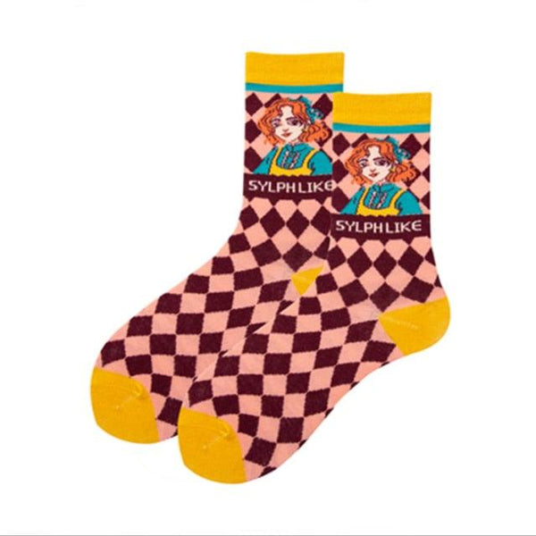 Occident Fashion Colorful Print Socks Women with Mushroom Spring Woman Socks Breathable Cotton Socks For Women