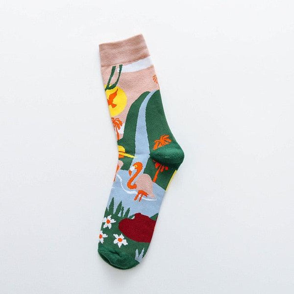 Occident Fashion Colorful Print Socks Women with Mushroom Spring Woman Socks Breathable Cotton Socks For Women