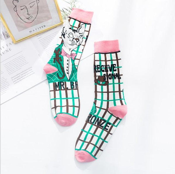 Occident Fashion Colorful Print Socks Women with Mushroom Spring Woman Socks Breathable Cotton Socks For Women