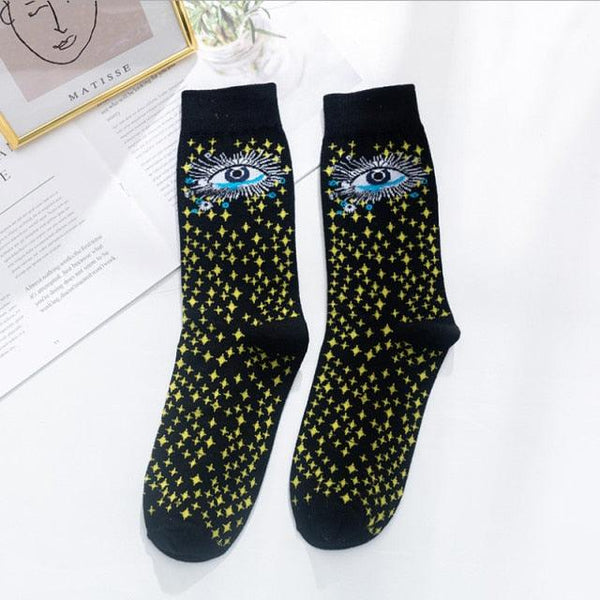 Occident Fashion Colorful Print Socks Women with Mushroom Spring Woman Socks Breathable Cotton Socks For Women