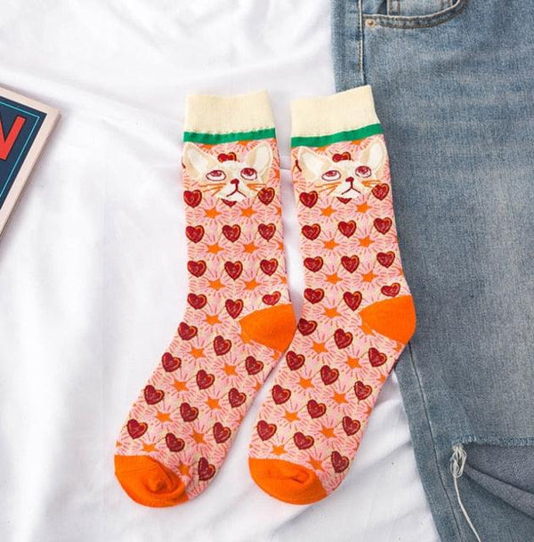 Occident Fashion Colorful Print Socks Women with Mushroom Spring Woman Socks Breathable Cotton Socks For Women