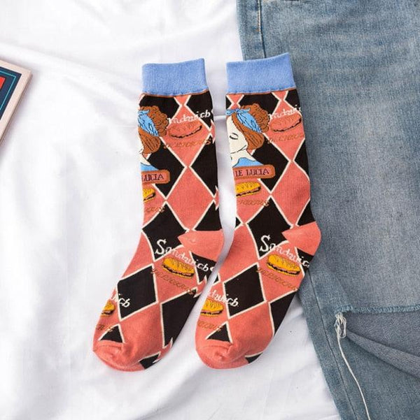 Occident Fashion Colorful Print Socks Women with Mushroom Spring Woman Socks Breathable Cotton Socks For Women
