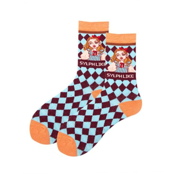 Occident Fashion Colorful Print Socks Women with Mushroom Spring Woman Socks Breathable Cotton Socks For Women