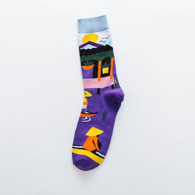Occident Fashion Colorful Print Socks Women with Mushroom Spring Woman Socks Breathable Cotton Socks For Women