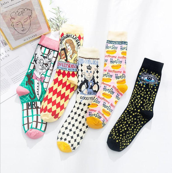 Occident Fashion Colorful Print Socks Women with Mushroom Spring Woman Socks Breathable Cotton Socks For Women