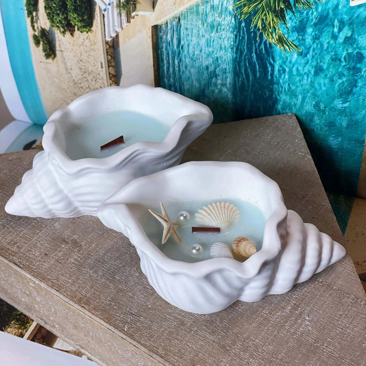 Ocean's Whisper Sea Shell Candle | Jesmonite Vessel