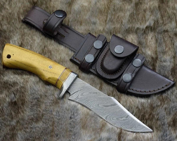 Odyssey Damascus Hunting Knife with Exotic Yellow Heart Handle - Gifts for You 'n Me
