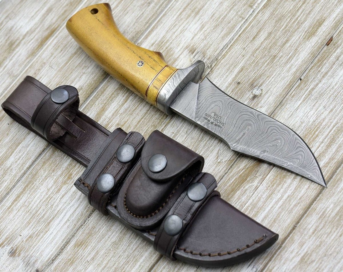 Odyssey Damascus Hunting Knife with Exotic Yellow Heart Handle