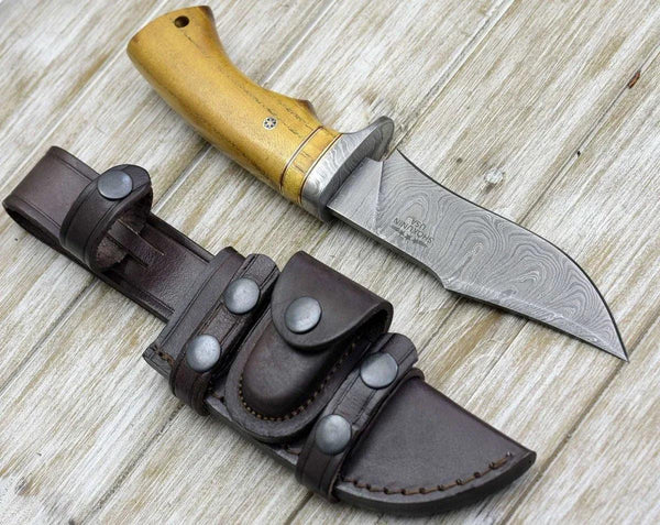 Odyssey Damascus Hunting Knife with Exotic Yellow Heart Handle - Gifts for You 'n Me