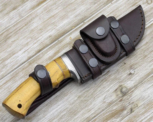 Odyssey Damascus Hunting Knife with Exotic Yellow Heart Handle - Gifts for You 'n Me