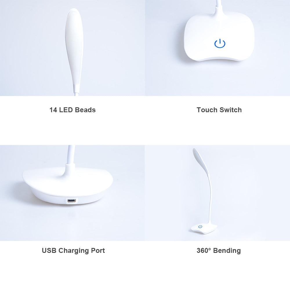 Office Desk LED Table Lamp USB Rechargeable Battery Bright Lamp Eye Care Mini Flex Room Desk Children's Lamp Bedroom Nightstand Decorative Table Lamp Cute Study Lamps for Bedroom Décor