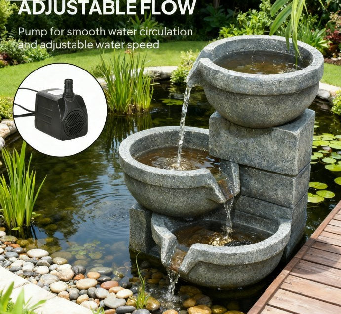 Resin Offset Bowl Cascading Outdoor Water Fountain with LED