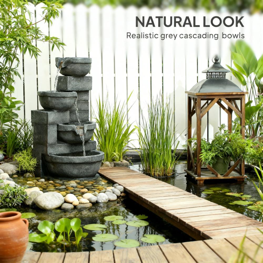 Resin Offset Bowl Cascading Outdoor Water Fountain with LED