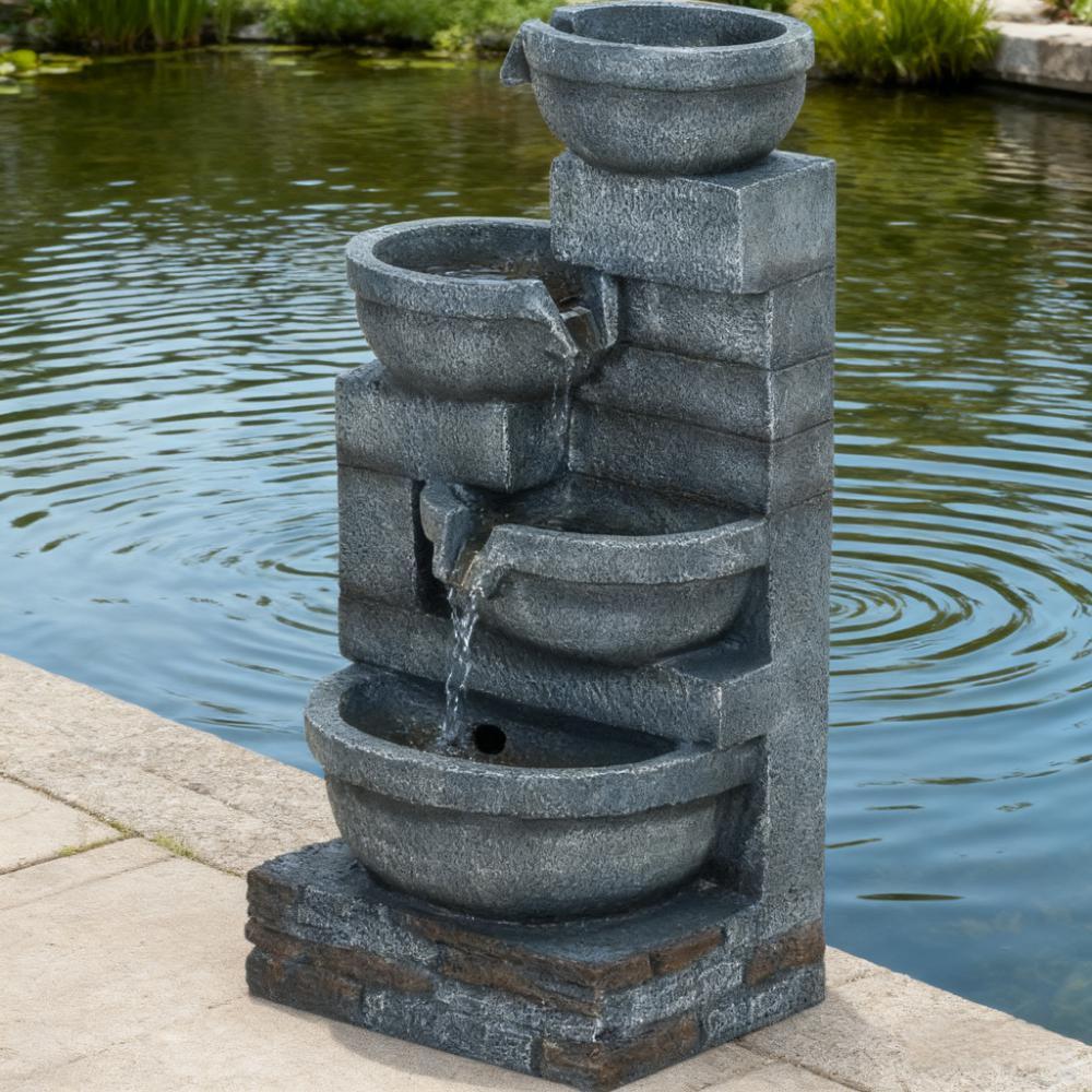 Resin Offset Bowl Cascading Outdoor Water Fountain with LED