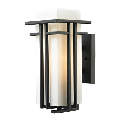 Croftwell 15'' High 1-Light Outdoor Sconce - Textured Matte Black with White Frosted Glass