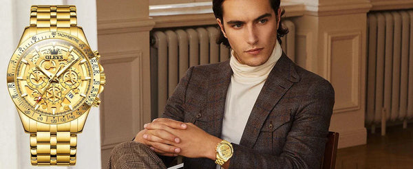 OLEVS Lxuxry Brand Gold Men's Watches Full Skeleton Stainless steel Chronograph Wristwatch Waterproof Luminous Quartz Watch Men