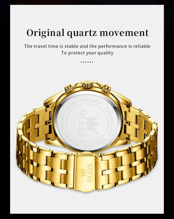 OLEVS Lxuxry Brand Gold Men's Watches Full Skeleton Stainless steel Chronograph Wristwatch Waterproof Luminous Quartz Watch Men