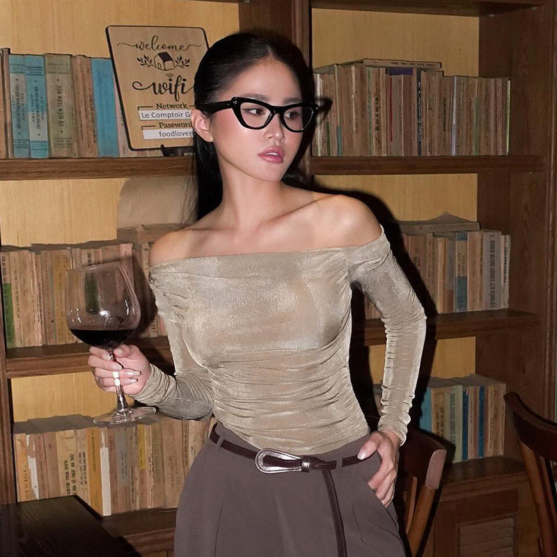 One shoulder long sleeved top as a base for women's clothing