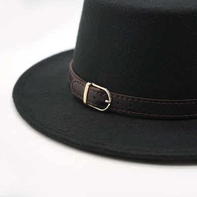 One Size New Retro Winter Autumn Women Men Top Hat Cotton Warm Winter Hat Solid Color Wide Brim Straight Sides Hat Fedora Hat Luxury Fedora Hats With Belt Buckle Elegant Flat Brim Hat